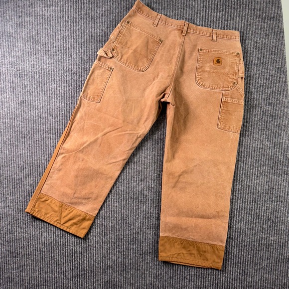 Carhartt B182 BRN Cordura Front Work Dungaree Men 38x27 Duck Double Knee Vintage - Picture 8 of 9